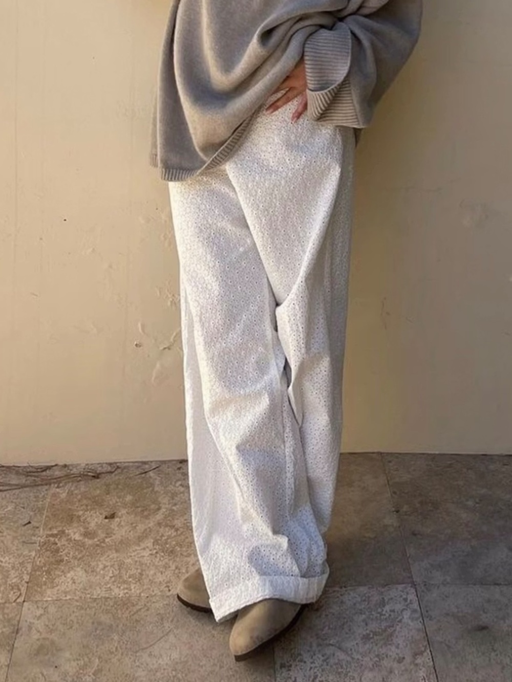 Djerf Avenue Broderie Pants White